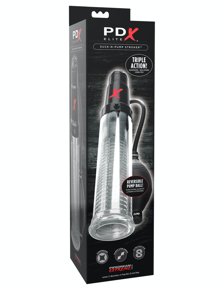 PIPEDREAM - PDX ELITE - SUCK-N-PUMP STROKER  CLEAR/BLACK