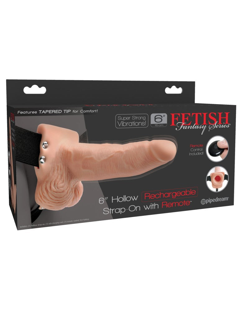 PIPEDREAM - FETISH FANTASY SERIES - 6" HOLLOW STRAP-ON WITH REMOTE LIGHT/BLACK