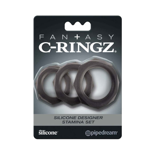 FANTASY C-RINGZ SILICONE DESIGNER STAMINA 3-PIECE COCKRING SET BLACK