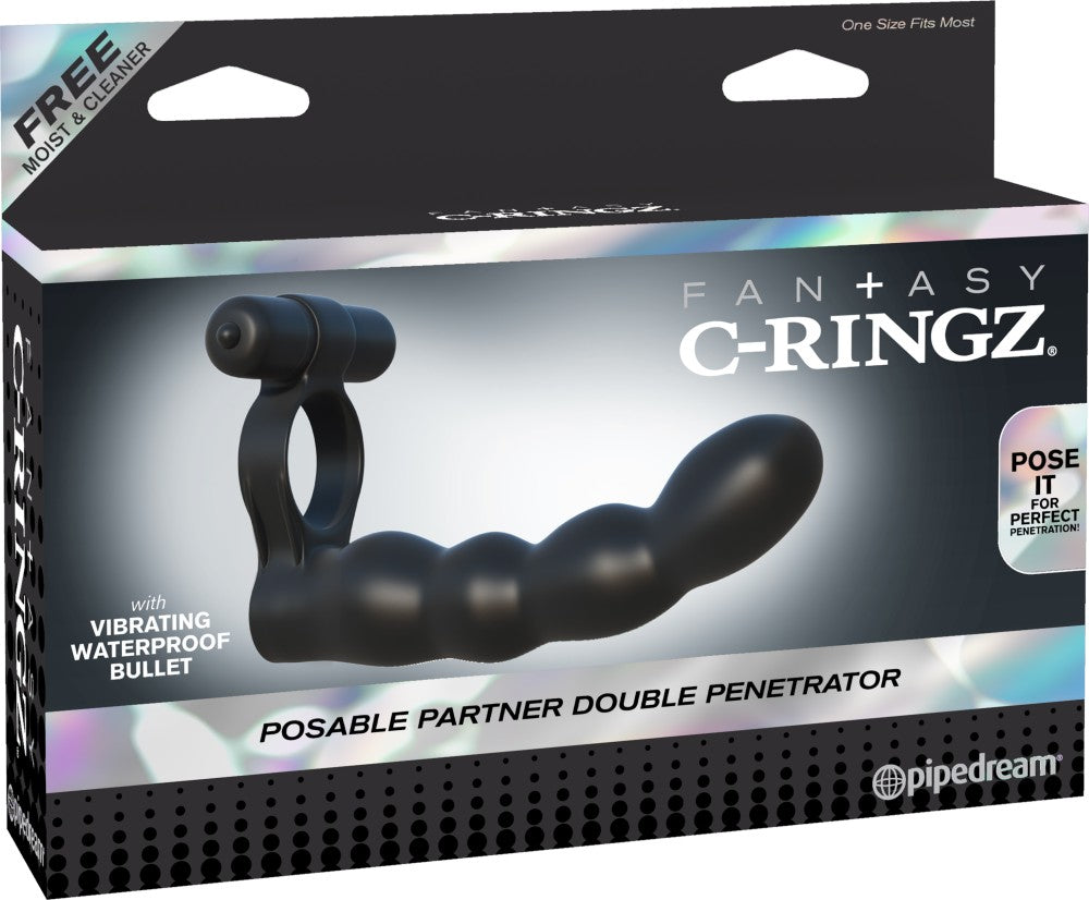 PIPEDREAM - FANTASY C-RINGZ - POSABLE PARTNER DOUBLE PENETRATOR  BLACK