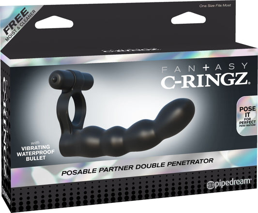 PIPEDREAM - FANTASY C-RINGZ - POSABLE PARTNER DOUBLE PENETRATOR  BLACK