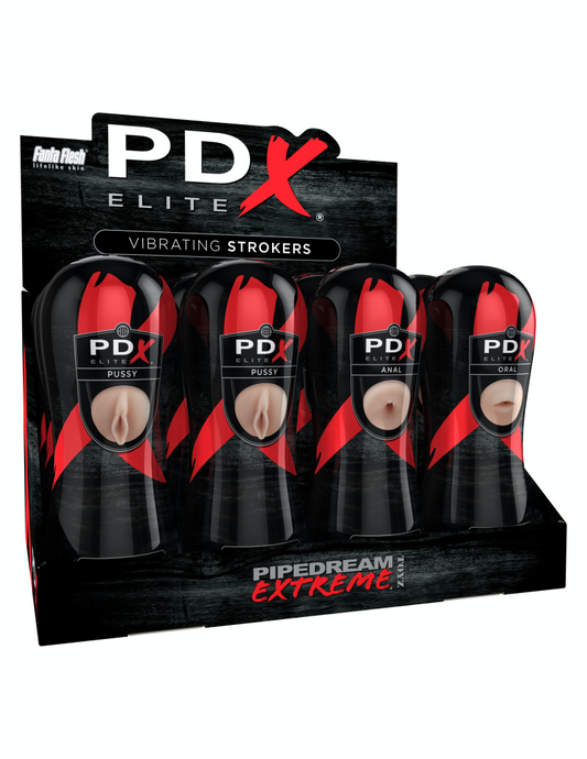PIPEDREAM - PDX ELITE - PIPEDREAM EXTREME ELITE VIBRATING STROKER DISPLAY - 12 PCS LIGHT/BLACK