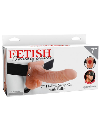 PIPEDREAM - FETISH FANTASY SERIES - 7" HOLLOW STRAP-ON WITH BALLS  LIGHT/BLACK