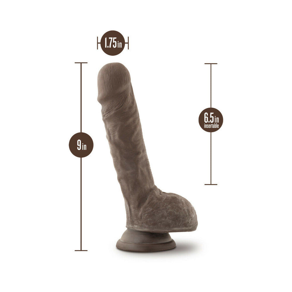 AU NATUREL BIG BILLY 9 IN. POSABLE DUAL DENSITY DILDO WITH BALLS BROWN
