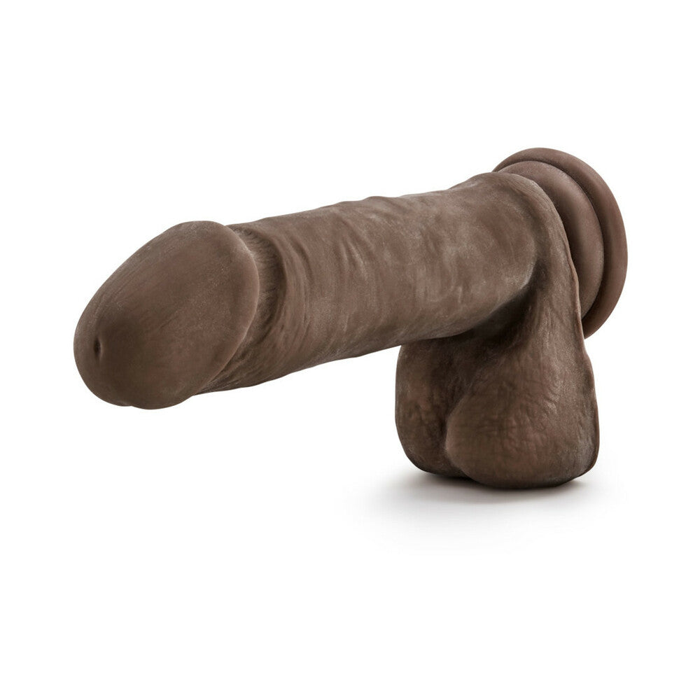 AU NATUREL 8 IN. POSABLE DUAL DENSITY DILDO WITH BALLS BROWN