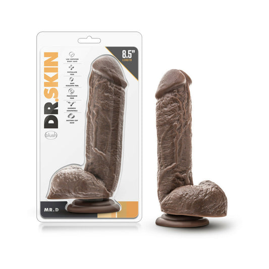 DR. SKIN MR. D REALISTIC 8.5 IN. DILDO WITH BALLS BROWN