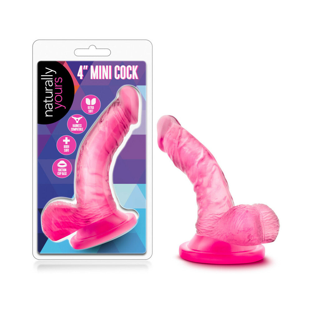 NATURALLY YOURS 4 IN. MINI COCK REALISTIC DILDO WITH BALLS PINK