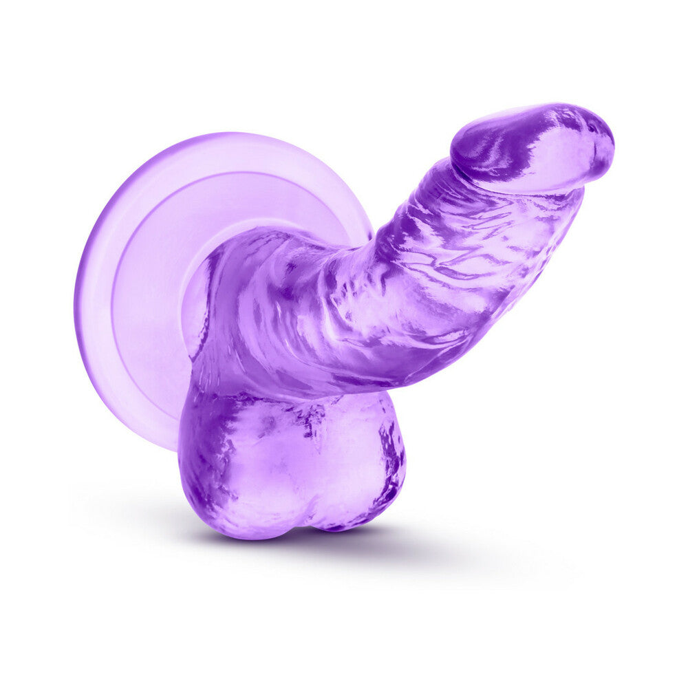 NATURALLY YOURS 4 IN. MINI COCK REALISTIC DILDO WITH BALLS PURPLE