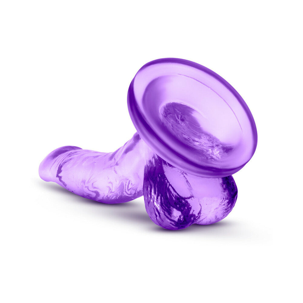 NATURALLY YOURS 4 IN. MINI COCK REALISTIC DILDO WITH BALLS PURPLE