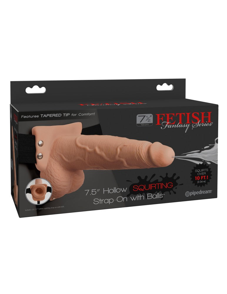 PIPEDREAM - FETISH FANTASY SERIES - 7" SQUIRTING HOLLOW STRAP-ON LIGHT/BLACK
