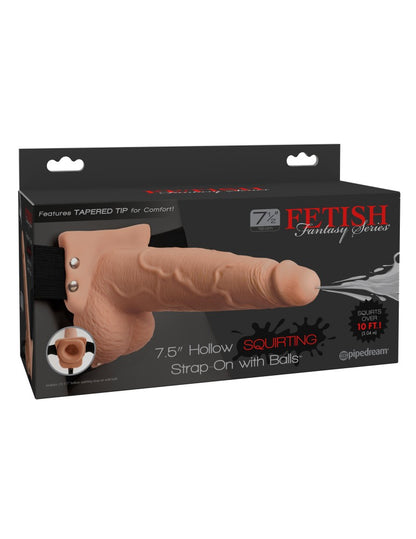 PIPEDREAM - FETISH FANTASY SERIES - 7" SQUIRTING HOLLOW STRAP-ON LIGHT/BLACK