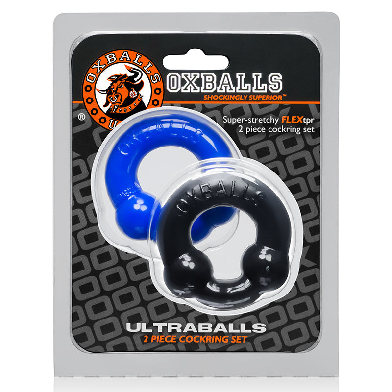 OXBALLS ULTRABALLS, 2-PACK COCKRING, BLACK & POLICE BLUE