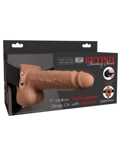 PIPEDREAM - FETISH FANTASY SERIES - 7" HOLLOW STRAP-ON WITH REMOTE  TAN/ BLACK
