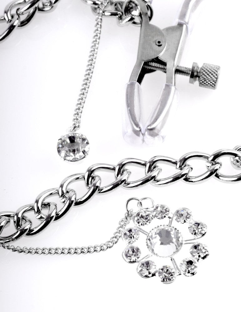PIPEDREAM - FETISH FANTASY SERIES - CRYSTAL NIPPLE CLAMPS  SILVER