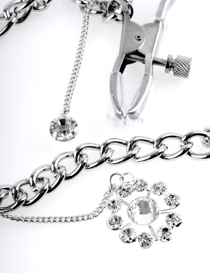 PIPEDREAM - FETISH FANTASY SERIES - CRYSTAL NIPPLE CLAMPS  SILVER