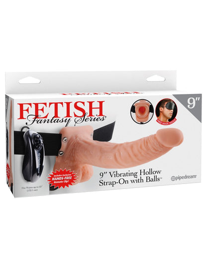 PIPEDREAM - FETISH FANTASY SERIES - 9" VIBRATING HOLLOW STRAP-ON WITH BALLS  LIGHT/BLACK