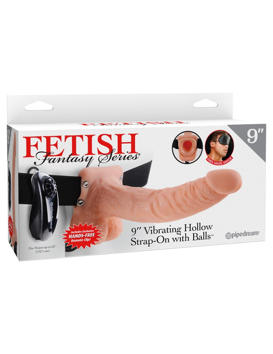 PIPEDREAM - FETISH FANTASY SERIES - 9" VIBRATING HOLLOW STRAP-ON WITH BALLS  LIGHT/BLACK