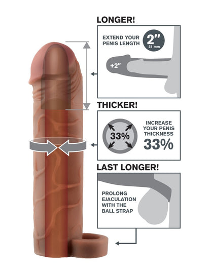 PIPEDREAM - FANTASY X-TENSIONS - PERFECT 2" EXTENSION WITH BALL STRAP  BROWN