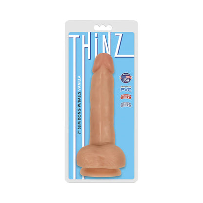 CURVE NOVELTIES - CURVE TOYS THINZ 7 IN. SLIM DILDO WITH BALLS & SUCTION CUP BEIGE