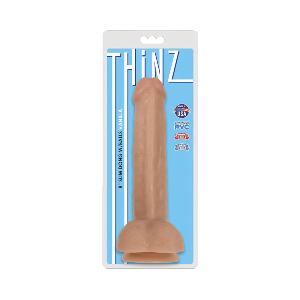 NOVEDADES CURVE - JUGUETES CURVE DILDO DELGADO THINZ DE 8 PULGADAS CON TESTÍCULOS Y VENTOSA BEIGE