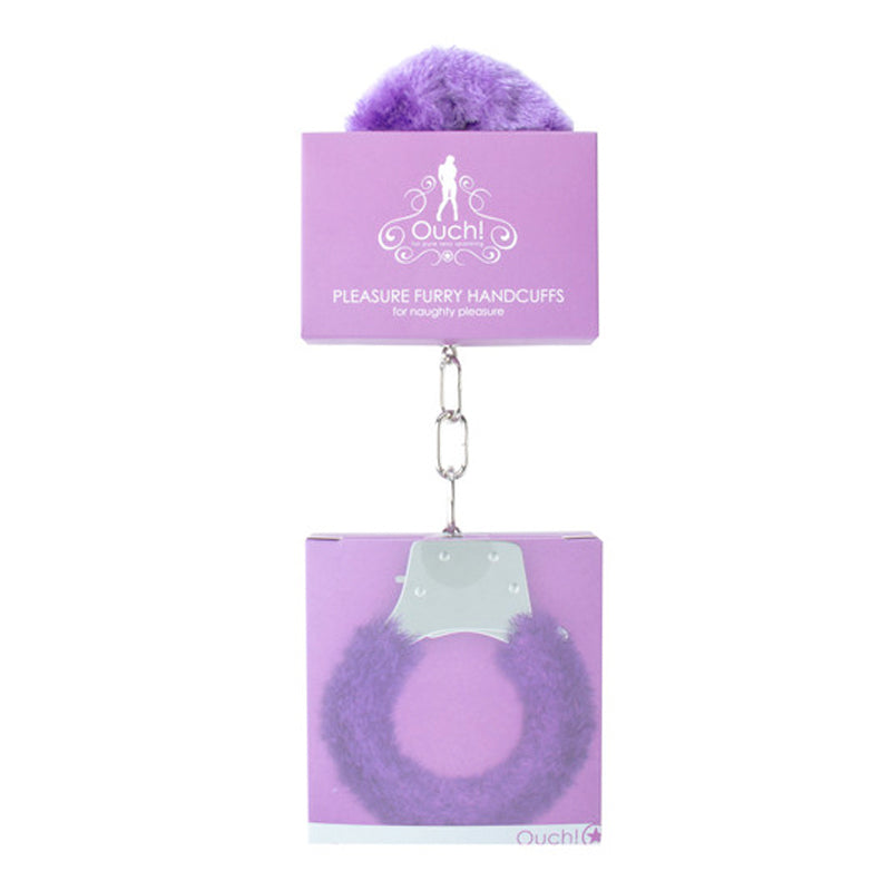OUCH! PLEASURE FURRY HANDCUFFS WITH QUICK-RELEASE PURPLE