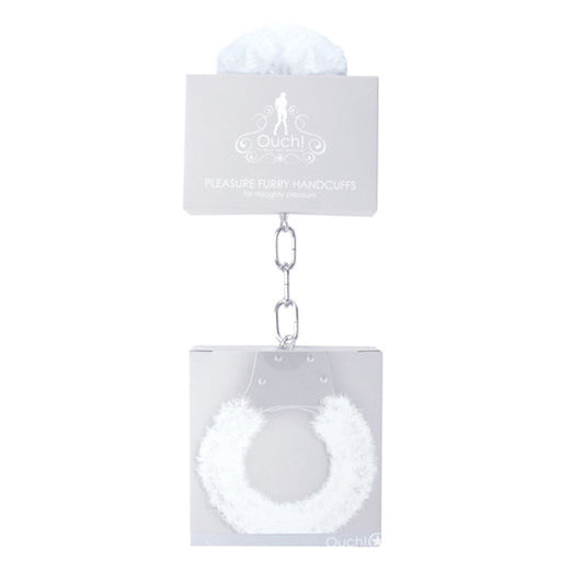 OUCH! PLEASURE FURRY HANDCUFFS WITH QUICK-RELEASE WHITE