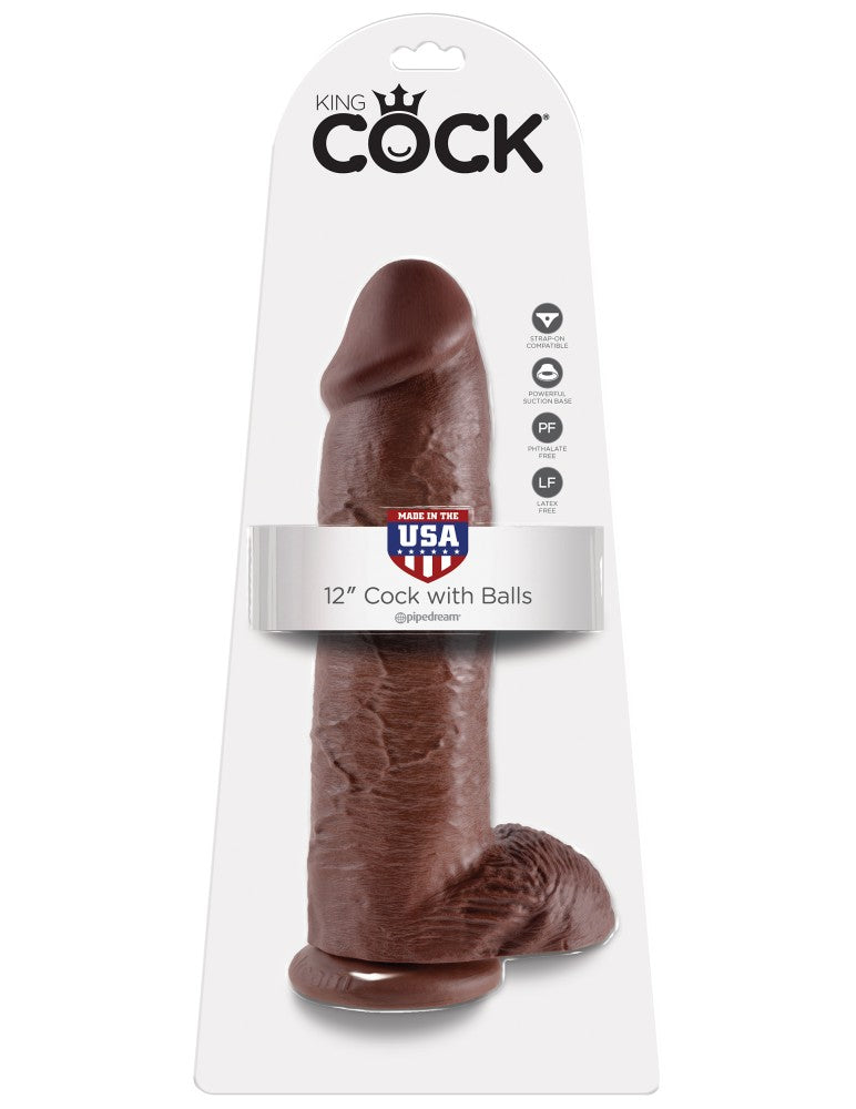 PIPEDREAM - KING COCK - 12" COCK WITH BALLS BROWN