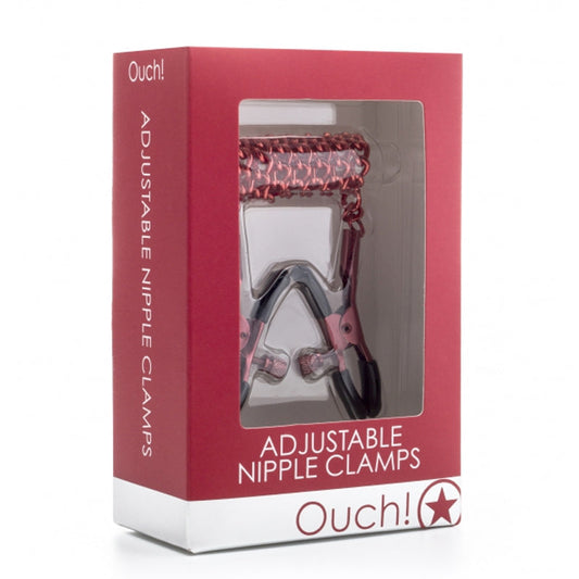 OUCH! ADJUSTABLE METAL NIPPLE CLAMPS WITH CHAIN RED