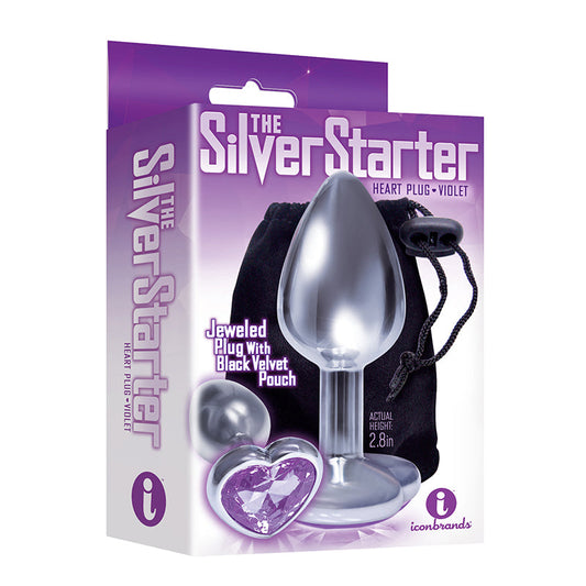 THE 9''S, THE SILVER STARTER, BEJEWELED HEART STAINLESS STEEL PLUG, VIOLET