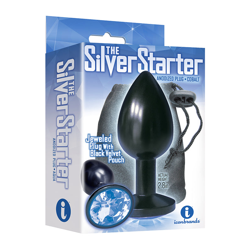 ICON BRANDS - THE 9''S, THE SILVER STARTER, BEJEWELED ANODIZED STAINLESS STEEL PLUG, COLBALT
