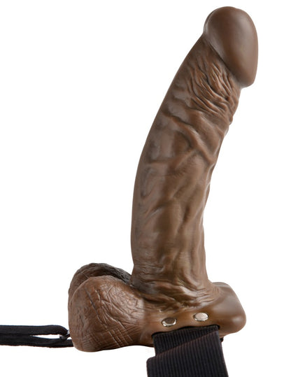 PIPEDREAM - FETISH FANTASY SERIES - 7" HOLLOW STRAP-ON WITH BALL BROWN/BLACK
