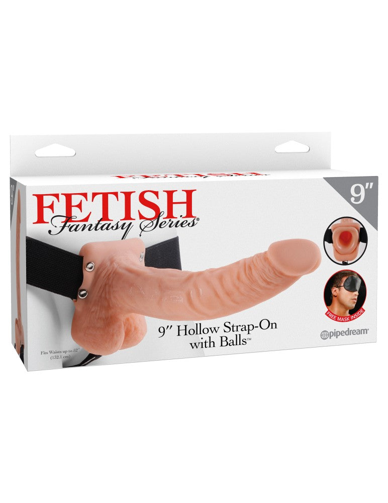 PIPEDREAM - FETISH FANTASY SERIES - 9" HOLLOW STRAP-ON WITH BALLS  LIGHT/BLACK