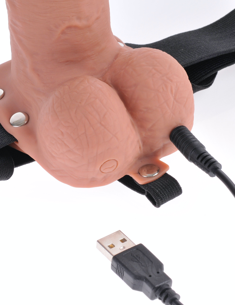 PIPEDREAM - FETISH FANTASY SERIES - 7" HOLLOW STRAP-ON WITH REMOTE  TAN/ BLACK