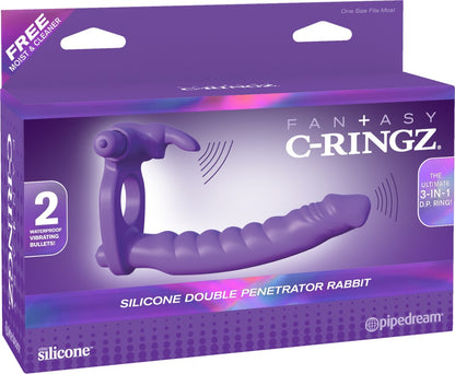 PIPEDREAM - FANTASY C-RINGZ - SILICONE DOUBLE PENETRATOR RABBIT PURPLE