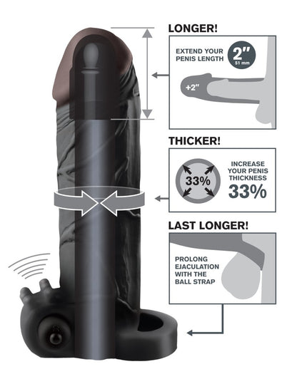 PIPEDREAM - FANTASY X-TENSIONS - VIBRATING REAL FEEL 2" EXTENSION  BLACK