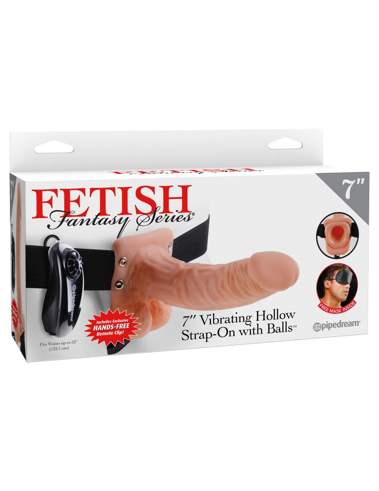 PIPEDREAM - FETISH FANTASY SERIES - 7" VIBRATING HOLLOW STRAP-ON WITH BALLS  LIGHT/BLACK