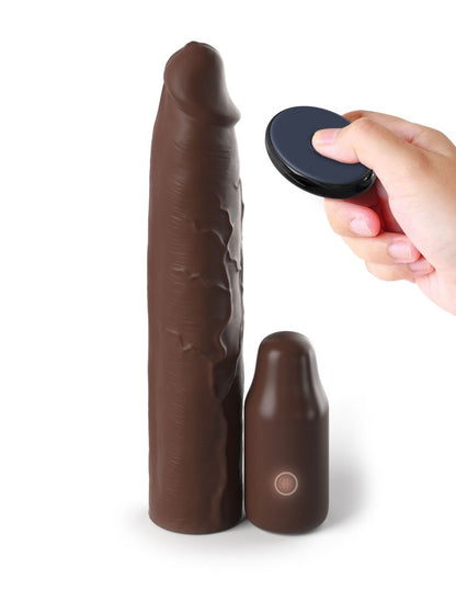 PIPEDREAM - FANTASY X-TENSIONS ELITE - 9" SLEEVE VIBRATING 3" PLUG W/REMOTE BROWN