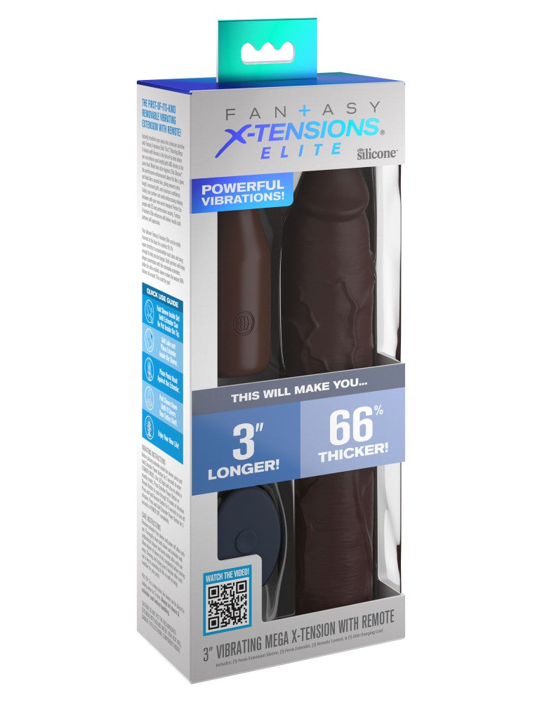 PIPEDREAM - FANTASY X-TENSIONS ELITE - 9" SLEEVE VIBRATING 3" PLUG W/REMOTE BROWN
