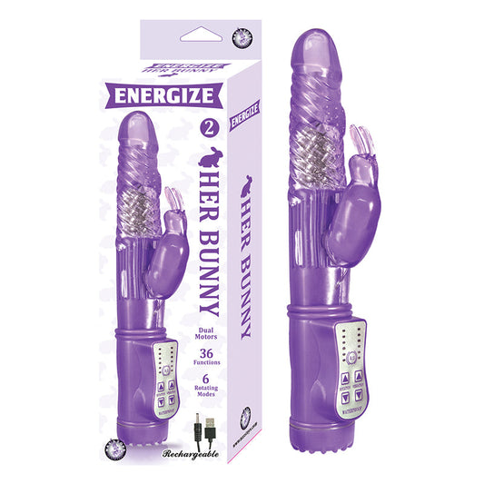 ENERGIZE HER BUNNY 2 RECHARGEABLE DUAL MOTORS 36 FUNCTION 6 ROTATION MODES PURPLE