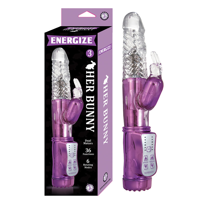 ENERGIZE HER BUNNY 3 ENERGIZE DUAL MOTORS 36 FUNCTION 6 ROTATION MODES WATERPROOF PURPLE