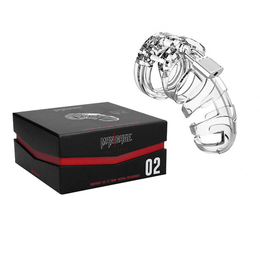 SHOTS MANCAGE MODEL 02 ADJUSTABLE 3.5 IN. CHASTITY COCK CAGE CLEAR
