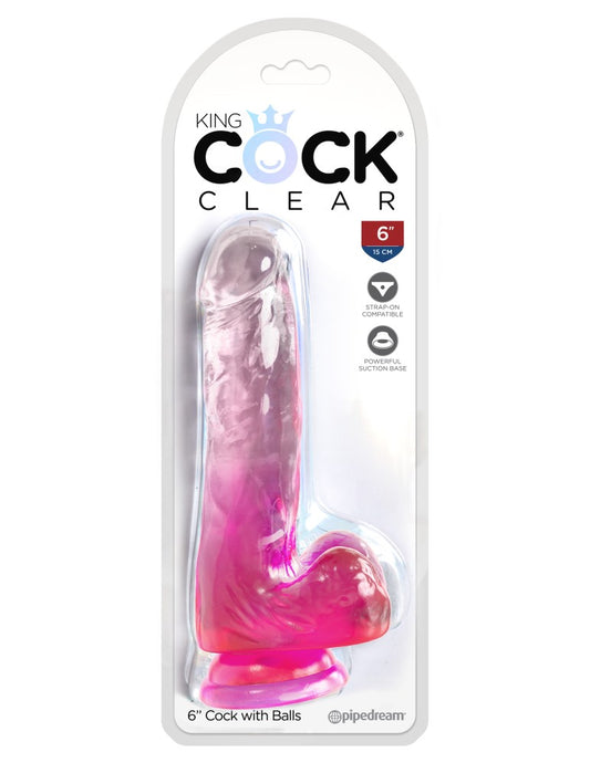 PIPEDREAM - KING COCK CLEAR - 6" WITH BALLS PINK