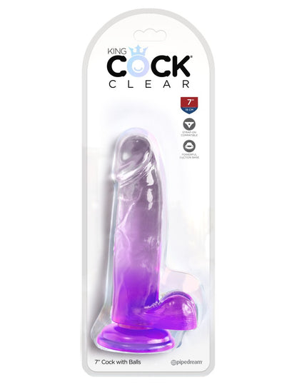 PIPEDREAM - KING COCK CLEAR - 7" WITH BALLS PURPLE