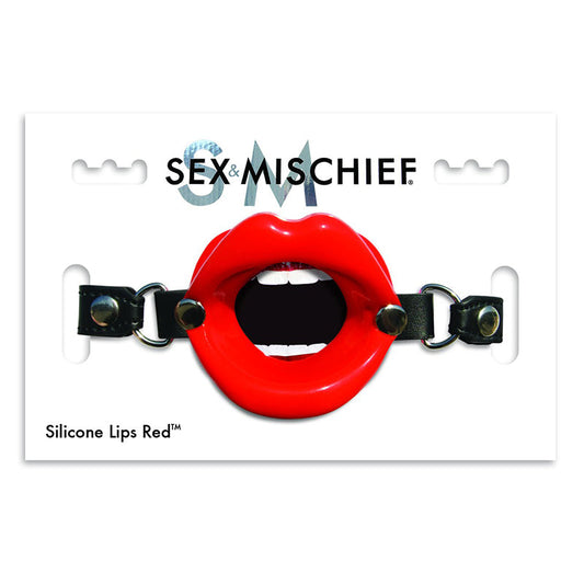 SPORTSHEETS SEX & MISCHIEF SILICONE LIPS ADJUSTABLE OPEN-MOUTH GAG RED