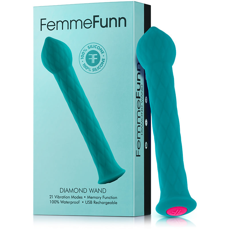FEMMEFUNN DIAMOND WAND RECHARGEABLE FLEXIBLE TEXTURED SILICONE VIBRATOR TURQUOISE