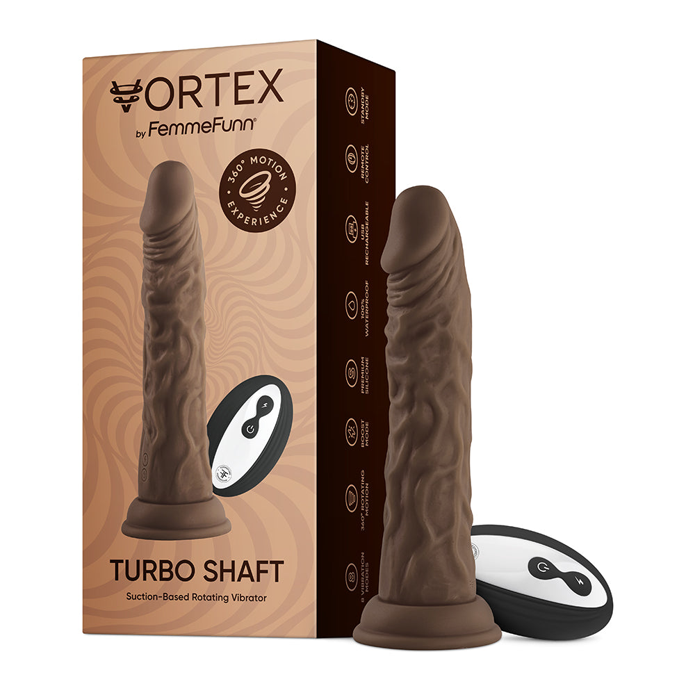 FEMMEFUNN VORTEX TURBO SHAFT 2.0 8 IN. VIBRATING ROTATING DILDO BROWN