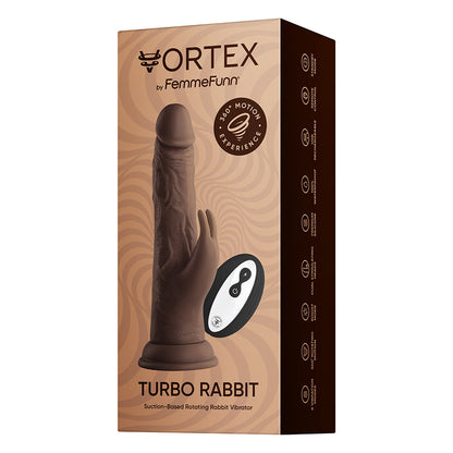 FEMMEFUNN VORTEX TURBO RABBIT 2.0 8 IN. DUAL STIMULATION VIBRATING DILDO BROWN