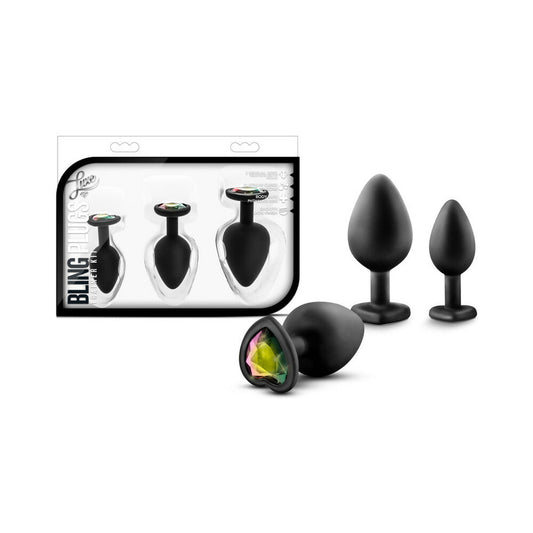 BLUSH - LUXE 3-PIECE BLING PLUG TRAINING KIT WITH RAINBOW GEM BASE BLACK