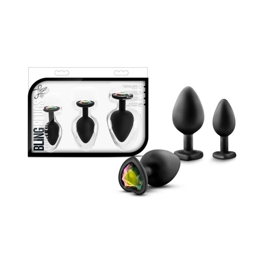 LUXE 3-PIECE BLING PLUG TRAINING KIT WITH RAINBOW GEM BASE BLACK