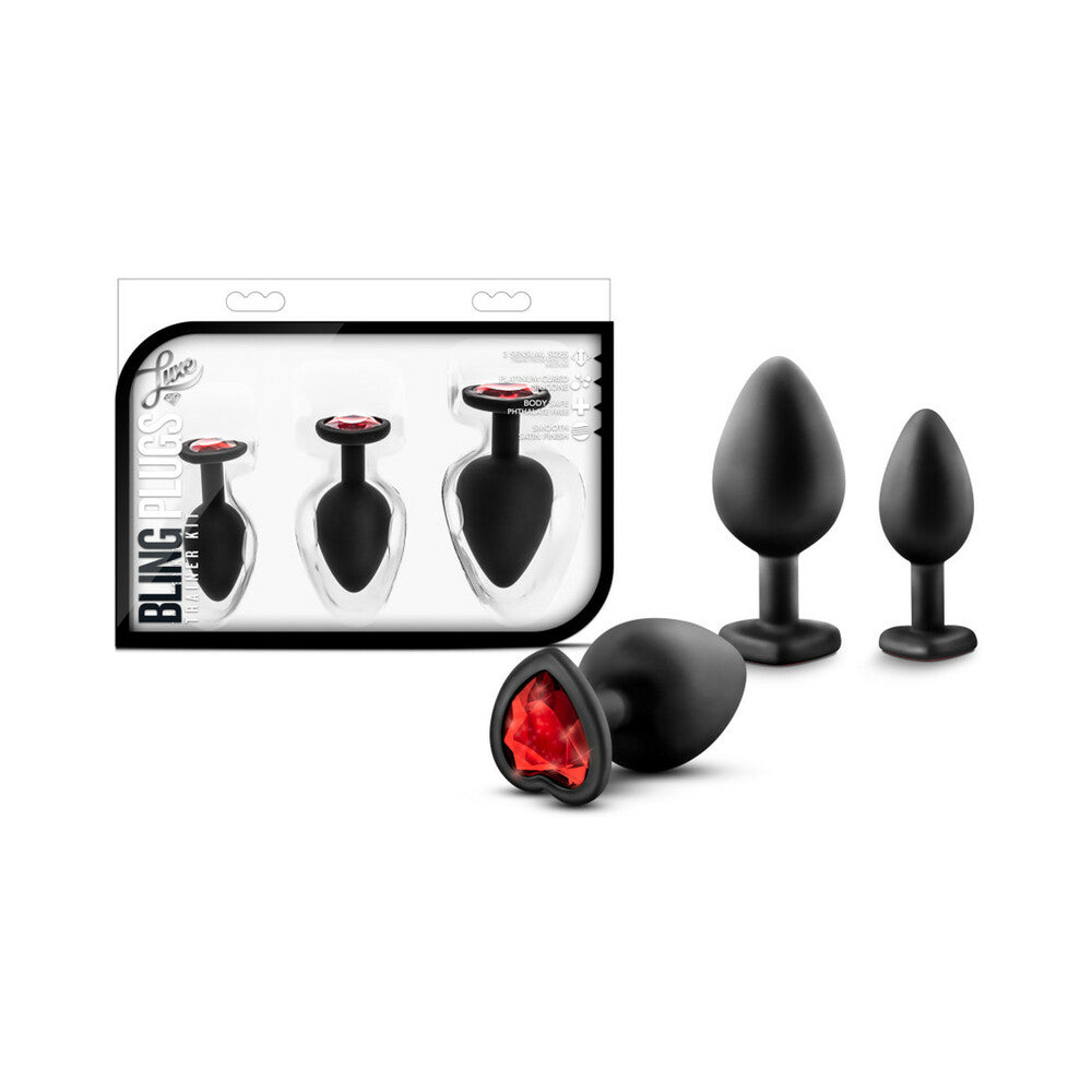 LUXE 3-PIECE BLING PLUG TRAINING KIT WITH RED GEM BASE BLACK
